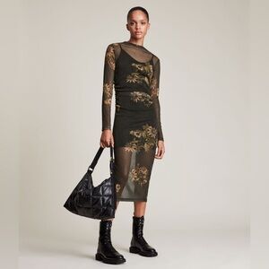 All Saints Avifauna Mesh Floral Dress Shimmer 6 EUC